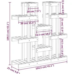 Plantestativ i massivt fyrretræ - Elegant plantehylde | Størrelse: 104,5x25x109,5 cm | Farve: Grå