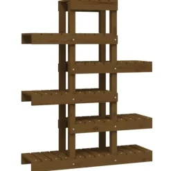 Plantestativ i massivt fyrretræ - Charmerende plantehylde | Størrelse: 85x25x109,5 cm | Farve: Gyldenbrun