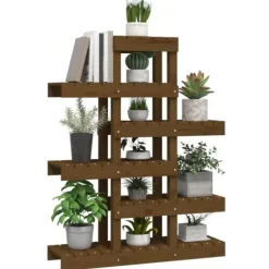 Plantestativ i massivt fyrretræ - Charmerende plantehylde | Størrelse: 85x25x109,5 cm | Farve: Gyldenbrun