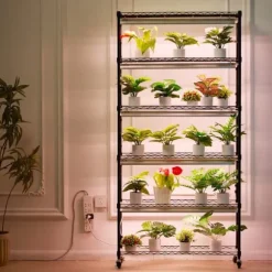 Plantestativ med vækstlys 6 etager, 180W, 70,9, indendørs plantedyrkningshylde, justerbar højde, moderne design.