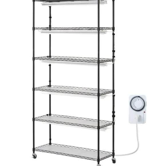Plantestativ med vækstlys 6 etager, 180W, 70,9, indendørs plantedyrkningshylde, justerbar højde, moderne design.