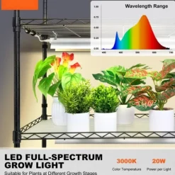 Plantestativ med vækstlys 6 etager, 200W, 59,1'', indendørs plantehylde, optimal vækst, justerbar lysstyrke.