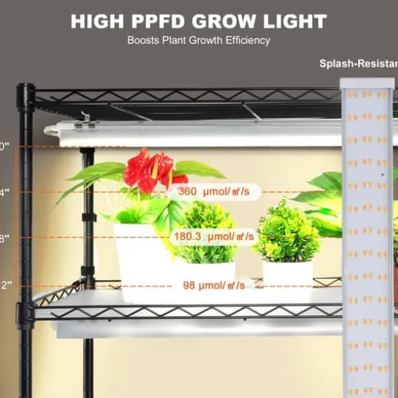 Plantestativ med vækstlys 6 etager, 200W, 59,1'', indendørs plantehylde, optimal vækst, justerbar lysstyrke.