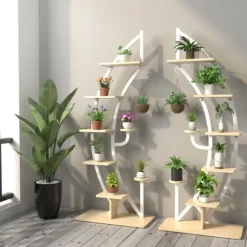 Plantestativ, 60x30x155 cm - materiale: spånplade, mdf-plade, stål