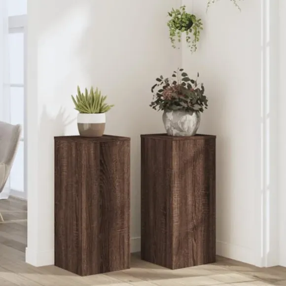 Plantestativer 2 stk. - Konstrueret træ | Farve: Brunt eg | Størrelse: 30x30x70 cm