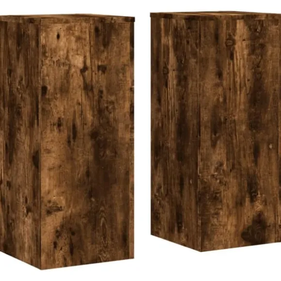 Plantestativer 2 stk. - Robust blomsterstativ i konstrueret træ | Størrelse: 30x30x70 cm | Farve: Røget eg