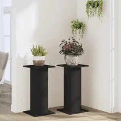Plantestativer 2 stk. - Slidstærkt konstrueret træ | Farve: Sort | Størrelse: 30x30x60 cm