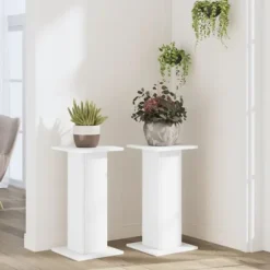 Plantestativer 2 stk. - Slidstærkt konstrueret træ | Størrelse: 30x30x60 cm | Farve: Hvid