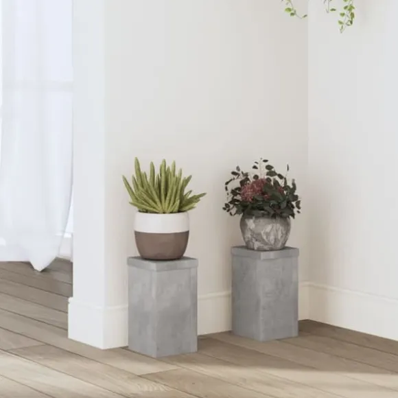 Plantestativer 2 stk. - Slidstærkt konstrueret træ | Farve: Betongrå | Størrelse: 10x10x18 cm