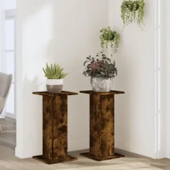 Plantestativer 2 stk. - Slidstærkt konstrueret træ i røget eg | Størrelse: 30x30x60 cm