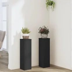 Plantestativer 2 stk. - Slidstærkt konstrueret træ | Farve: Sort | Størrelse: 17x17x60 cm