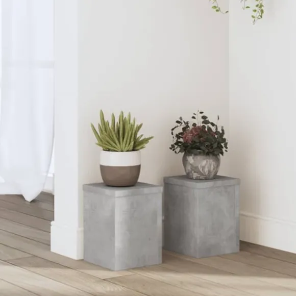 Plantestativer 2 stk. - Stabilt træ design til planter | Størrelse: 15x15x20 cm | Farve: Betongrå