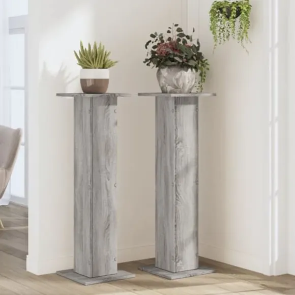 Plantestativer 2 stk. - Stabilt konstrueret træ | Farve: Grå Sonoma-eg | Størrelse: 30x30x95 cm