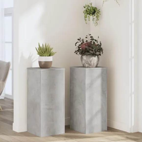 Plantestativer 2 stk. i konstrueret træ - Slidstærk design | Størrelse: 30x30x70 cm | Farve: Betongrå