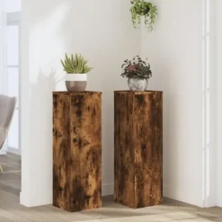 Plantestativer 2 stk. i konstrueret træ - Tidløst design | Størrelse: 25x25x80 cm | Farve: Røget eg