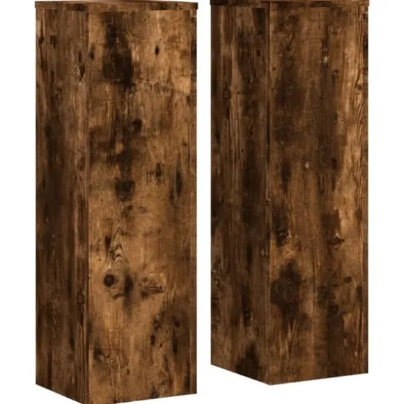 Plantestativer 2 stk. i konstrueret træ - Tidløst design | Størrelse: 25x25x80 cm | Farve: Røget eg