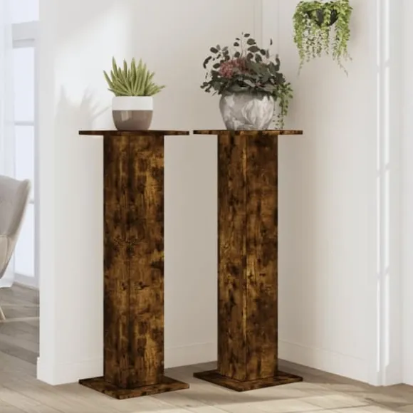 Plantestativer 2 stk. i konstrueret træ - Stabilt design | Størrelse: 30x30x95 cm | Farve: Røget eg