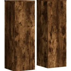 Plantestativer 2 stk. i konstrueret træ - Modern design | Størrelse: 33x33x100 cm | Farve: Røget eg