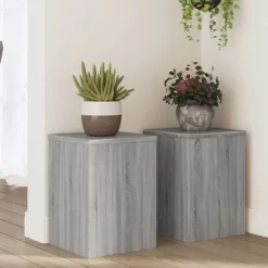 Plantestativer 2 stk. i konstrueret træ - Minimalistisk design | Farve: Grå sonoma-eg | Størrelse: 25x25x35 cm