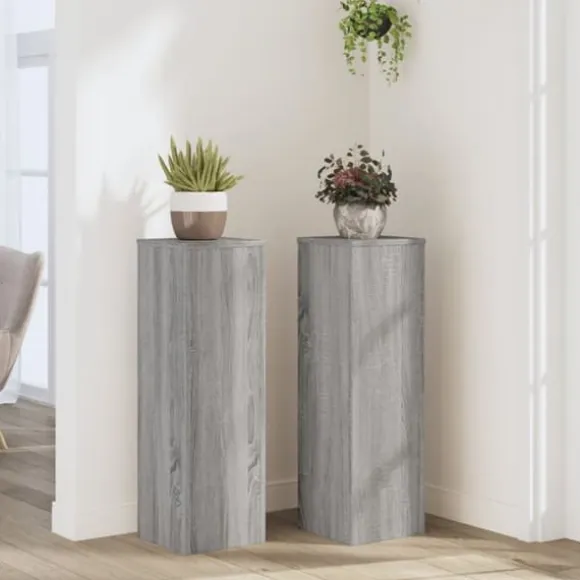 Plantestativer 2 stk. til indendørs brug - Stabilt konstrueret træ | Farve: Grå sonoma-eg | Størrelse: 25x25x80 cm