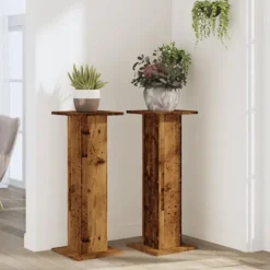 Plantestativer 2 stk. til indendørs planter - Stabile i konstrueret træ | Størrelse: 30x30x80 cm | Farve: Antikt træ
