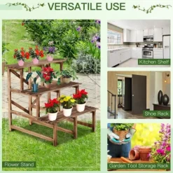 Plantetrappe blomsterreol 3 trin grantræ 80 x 80 x 78 cm til have altan terrasse