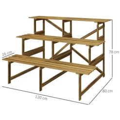 Plantetrappe/blomsterreol 3 trin gran 120x80x78 cm til have altan terrasse