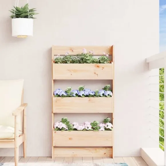 Plantevæg i massivt fyrretræ med 3 blomsterkasser | Størrelse: 60x18,5x110 cm