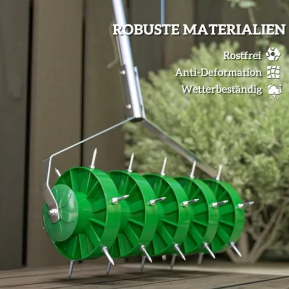 Plænelufter 45 cm manuel med 30 pigge, jordlufter/vertikalskærer til græsplæne