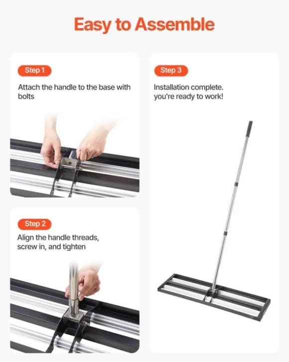 Plæneudjævner - Plæneudjævningsrive - Justerbart Håndtag 213 cm - Plade 91 x 25 cm - Kraftig Stål - Rustbestandig - Arbejdsbesparende - Til Golfgreen | CDON