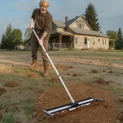 Plæneudjævner - Plæneudjævningsrive - Justerbart Håndtag 213 cm - Plade 91 x 25 cm - Kraftig Stål - Rustbestandig - Arbejdsbesparende - Til Golfgreen | CDON