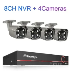 POE Kamera System, 5MP Opløsning, AI Ansigtsgenkendelse, Ingen, 8CH 4stk Kamera 5MP