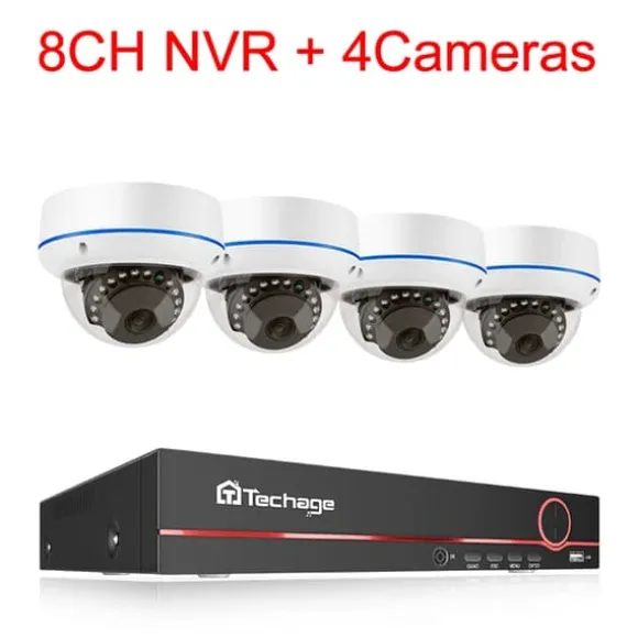 POE NVR CCTV-system, 5MP indendørs dome audio IP-kamera, fjernvideo sikkerhed., , None, 8CH NVR and 4 Camera