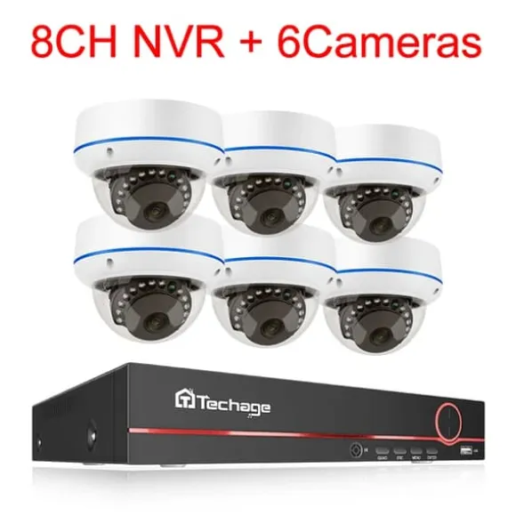 POE NVR CCTV-system, 5MP indendørs dome audio IP-kamera, fjernvideo sikkerhed., , None, 8CH NVR and 6 Camera