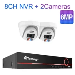 POE Sikkerhedskamera System, 4K Opløsning, Ansigtsgenkendelse, , 3T（户外运动）, 8CH 2pcs 8MP Camera