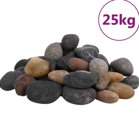 Polerede småsten 25 kg - Flerfarvet dekoration til akvarier og have | Størrelse: 5-8 cm