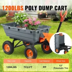 Poly Garden Dump Cart, kraftig yardvogn, 6.48 cu.ft, 1200 lbs, holdbar, alsidig, nem at bruge