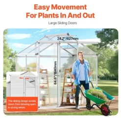 Polycarbonat Drivhus 6 x 4 Ft, Udendørs Walk-in, UV-beskyttelse, robust struktur, nem at samle
