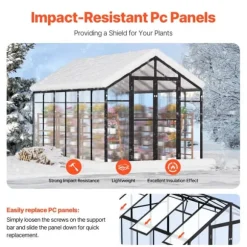Polycarbonat Drivhus 8 x 12 Ft, Udendørs Walk-in Drivhus, holdbart design, UV-beskyttelse, nem at samle