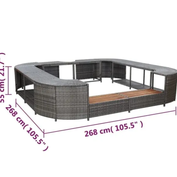 Polyrattan spa-omkrans 268x268x55 cm - Elegant og slidstærk | Farve: Grå