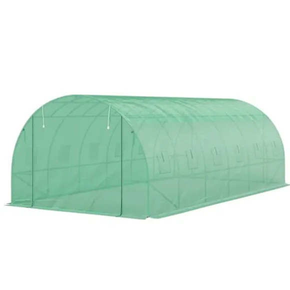 Polytunnel-drivhus med plastikdæksel og stålramme, gåbart drivhustelt med rulledøre, grønt