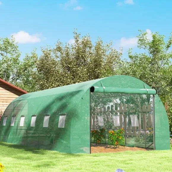 Polytunnel-drivhus med plastikdæksel og stålramme, gåbart drivhustelt med rulledøre, grønt