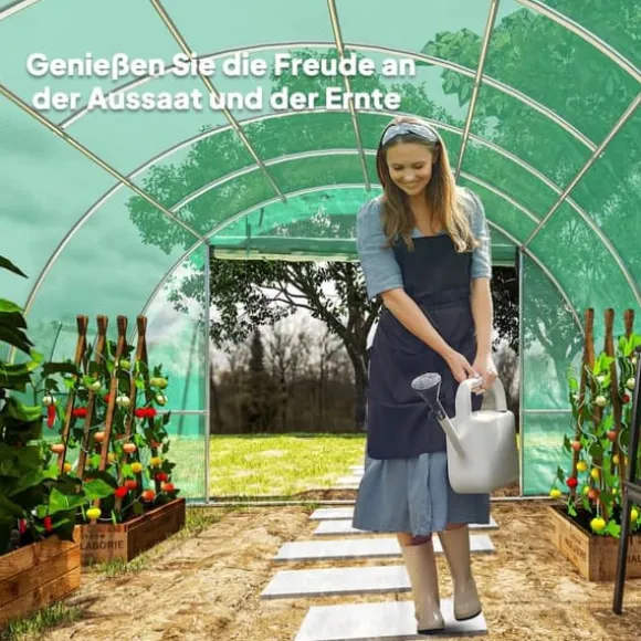 Polytunnel-drivhus med plastikdæksel og stålramme, gåbart drivhustelt med rulledøre, grønt