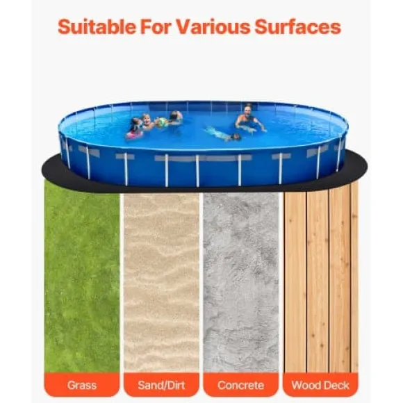 Pool Liner Underlag, Oval, 457x914 cm, Sort, Geotekstil Materiale