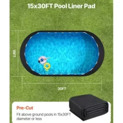 Pool Liner Underlag, Oval, 457x914 cm, Sort, Geotekstil Materiale