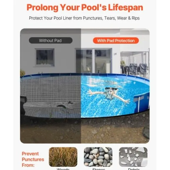 Pool Liner Underlag, Oval, 457x914 cm, Sort, Geotekstil Materiale