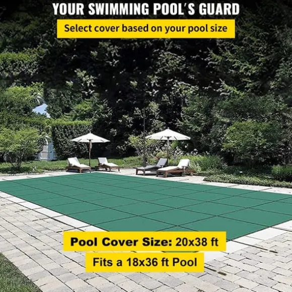 Pool sikkerhedsafdækning 18x36FT rektangulær til indendørs swimmingpool. Robust grønt net for vinterbeskyttelse og sikkerhed.