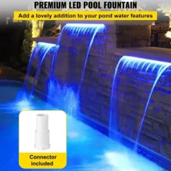 Poolfontæne med overløb 11,8x3,2x8,1 tommer. Blå LED-stribe, solid akryl til have dam og svømmebassin. Perfekt vandfaldseffekt!