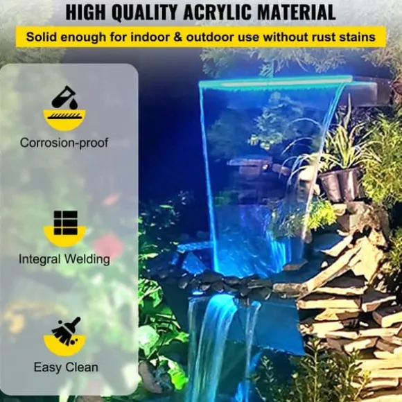 Poolfontæne med overløb 11,8x3,2x8,1 tommer. Blå LED-stribe, solid akryl til have dam og svømmebassin. Perfekt vandfaldseffekt!