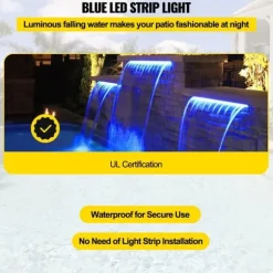 Poolfontæne med overløb 11,8x3,2x8,1 tommer. Blå LED-stribe, solid akryl til have dam og svømmebassin. Perfekt vandfaldseffekt!
